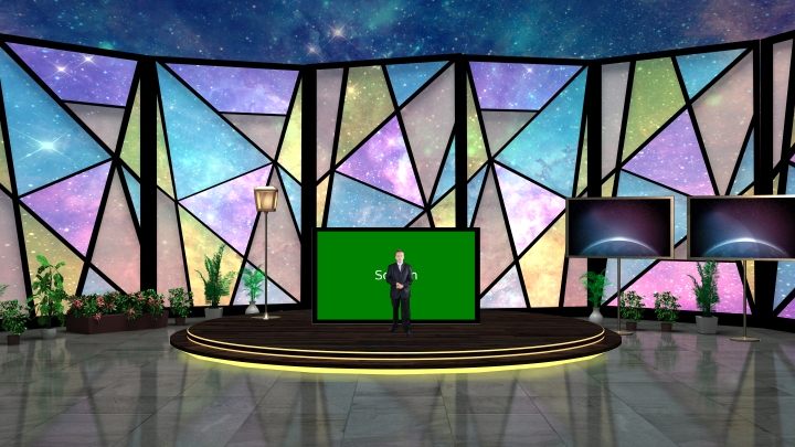 Color Glass Design with Starry Sky Background Virtual Set