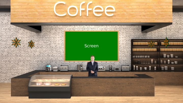 Coffee Store with Urban Night View Window Virtual Studio Set